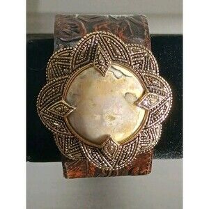 Barse Bronze African Opal Leather Embossed Cuff Bracelet